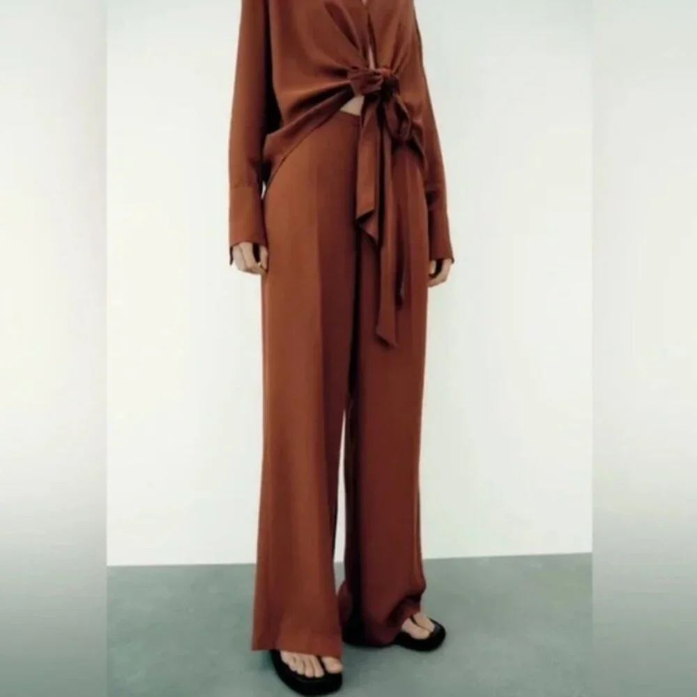 NWT ZARA Wide Leg Flowy Back Elastic Waist Pants Flying FabricCooper 9479/054 XL